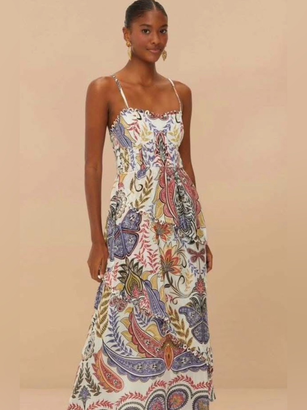 FARM Rio White Maxi Dress with Multicolor Paisley Print - Picture 1 of 3
